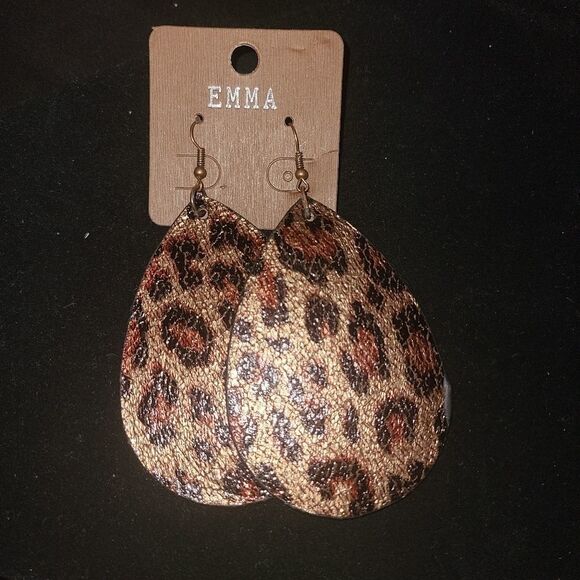 Emma Leopard Leather Earrings - Picture 1 of 5